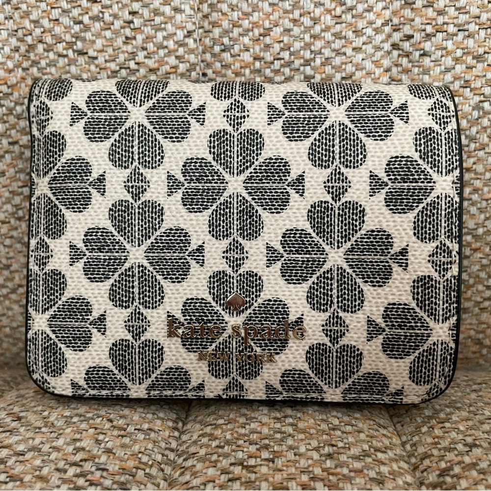 Kate Spade canvas blue spade flower bifold wallet